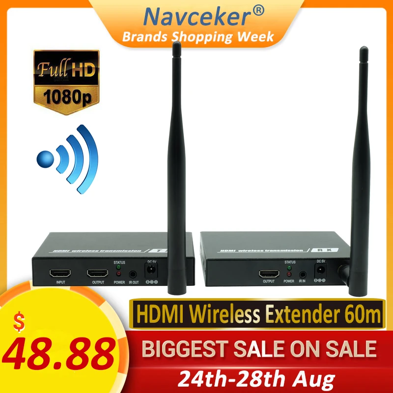 Navceker ZY DT211W беспроводной HDMI видео ТВ трансмиттер ресивер WIFI 60 м удлинитель HD