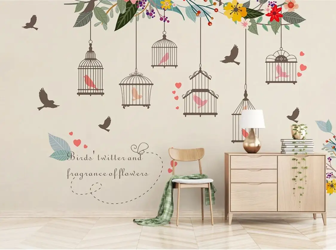 Роспись ручной работы на клетке для птиц Mural Flower Wallpaper Art Wall Decal HD Printed Photo Paper Floral Home Improvement