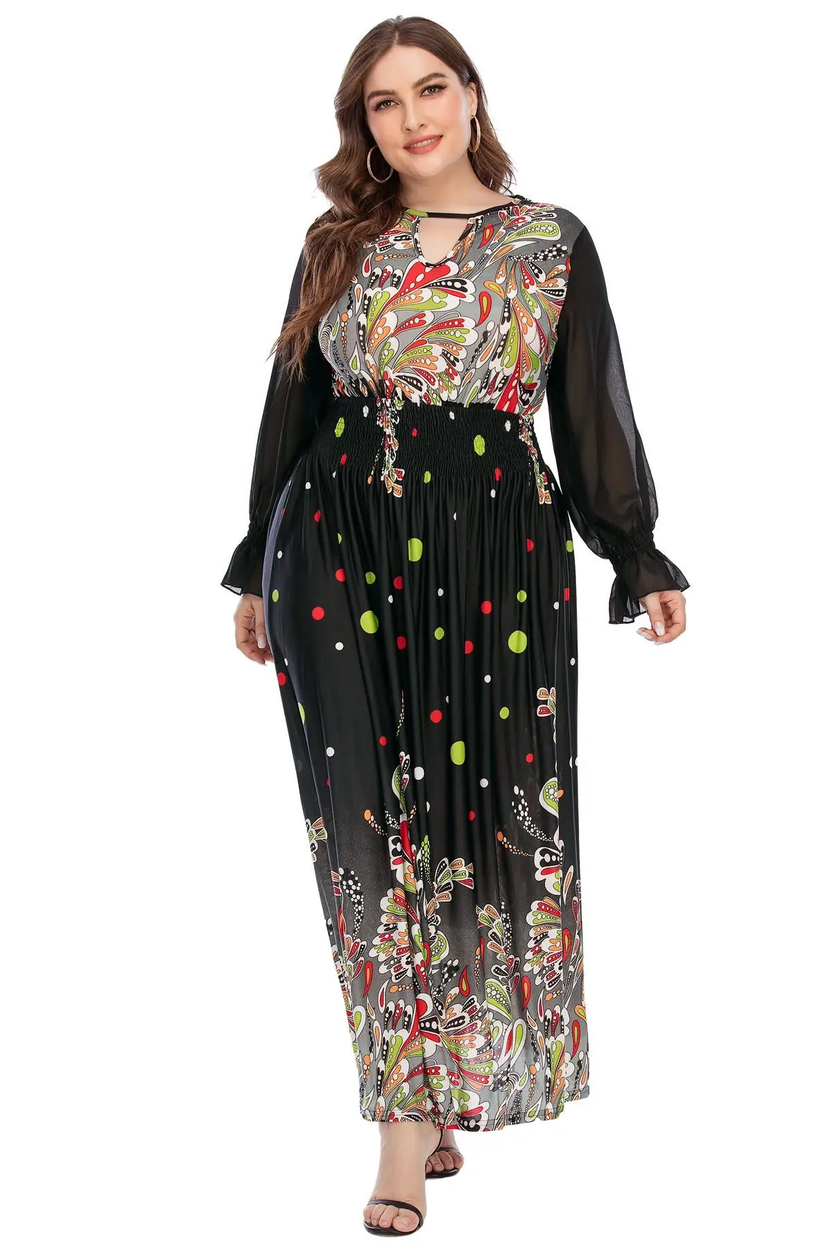 

Autumn Plus Size Maxi Dress Floral Bohemian Dress High Waist Long Women Dress Evening Party Elegant 5xl Large Size Women Dress