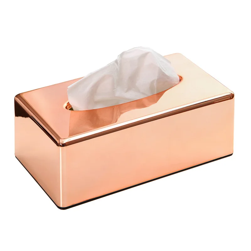 

ABS Electroplated Rose Gold Tissue Box Living Room Household Paper Extraction Box Office Creative Tissue Storage Box