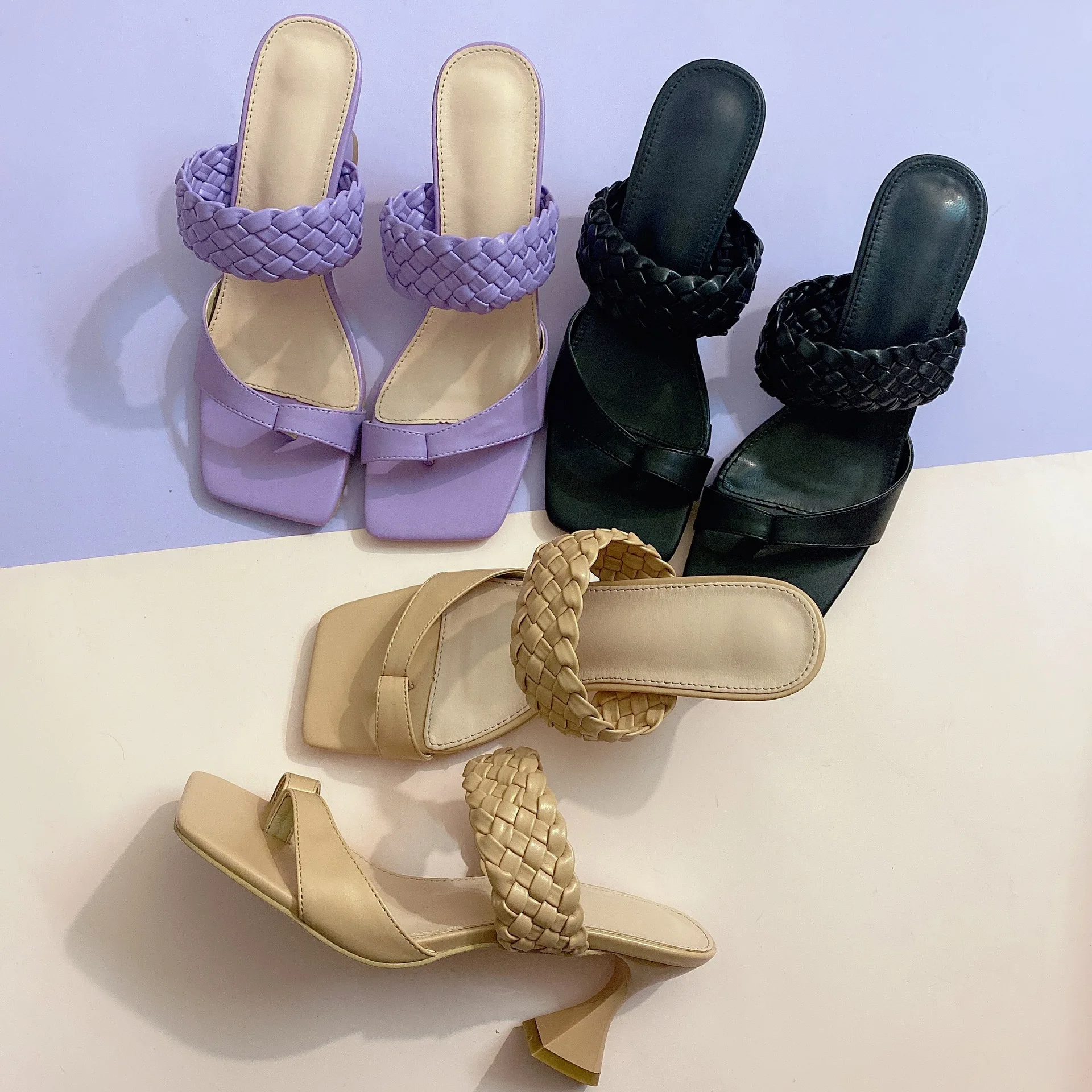 

2021 Fashion New Sandals Women Summer Flip-Flops All-match Mid-heel Sandals and Slippers Personalized Design Large Size