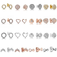 original 925 sterling silver vintage circle stud earrings tiara wishbone stud earrings for women wedding gift fashion jewelry
