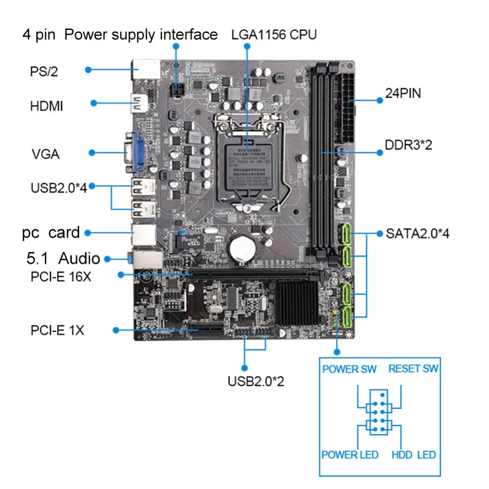 M-ATX материнская плата H55 Socket LGA 1156 VGA HDMI DDR3 с двумя каналами для Intel LGA1156Core I3 I5 I7 Xeon 3470 cpu материнская плата