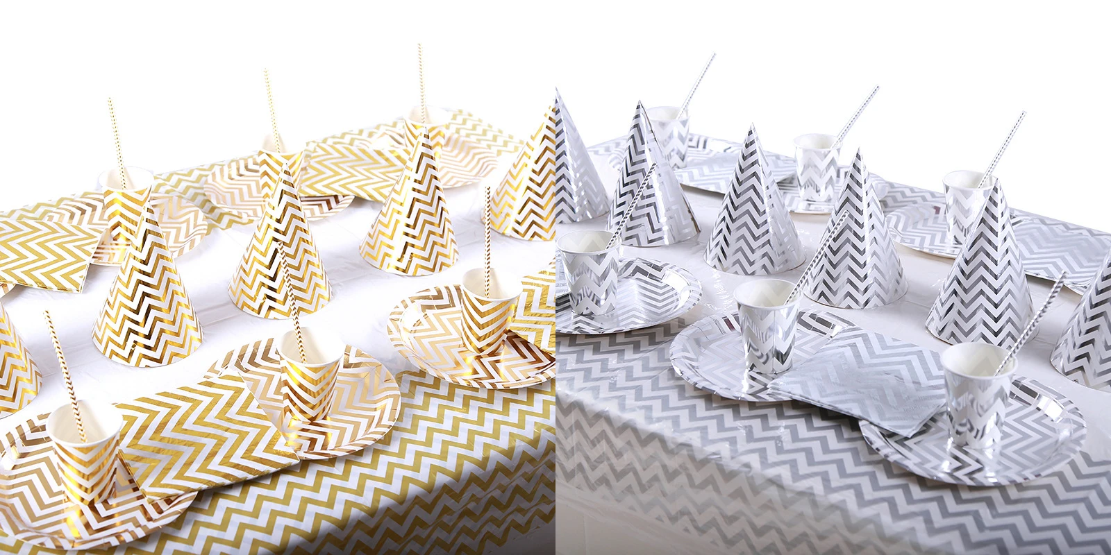 

Gold Sliver Wedding Supplies Kids Birthday Party Decorations Stripe Disposable Tableware Set Paper Plates Cups Baby Shower Decor