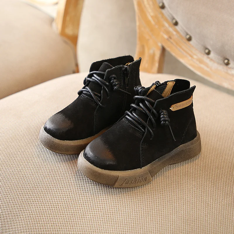 Детская обувь для мальчиков из натуральной кожи Дети картины Прочная Цвет зимние