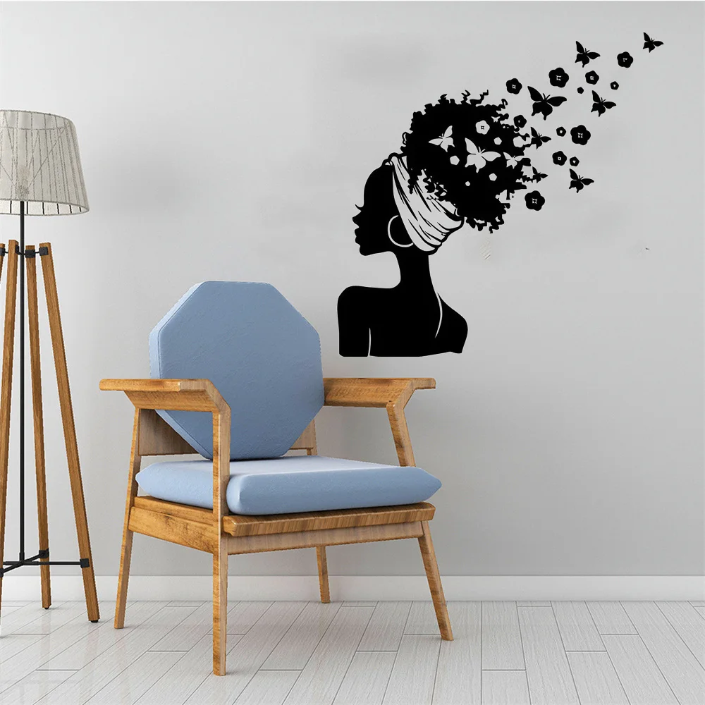 Африканская американская настенная наклейка африканская девушка бабочка