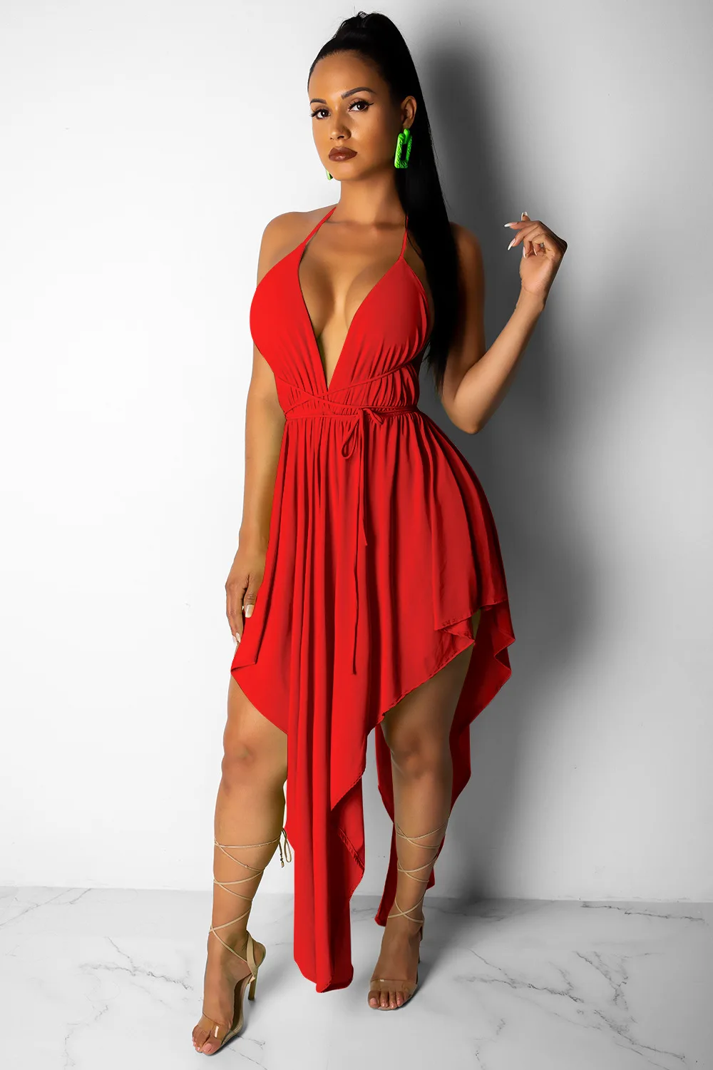 

Women's slim fit sexy suspenders backless irregular dress 1033