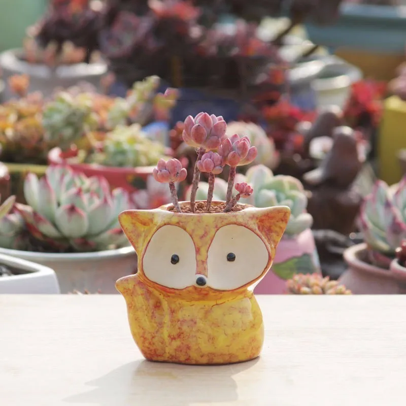 Ceramic Fox Plant Pot Micro Cute Mini Potted Succulents Small Flower Pots Bonsai Cartoon Planter Home Decorative | Дом и сад