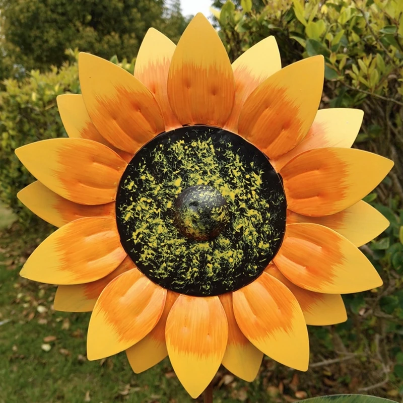 

MXLB Sunflower Wind Spinner Rotating Windmill Stake Garden Decor Iron Lawn Insert Decor Stake Yard Vertical Patio Metal