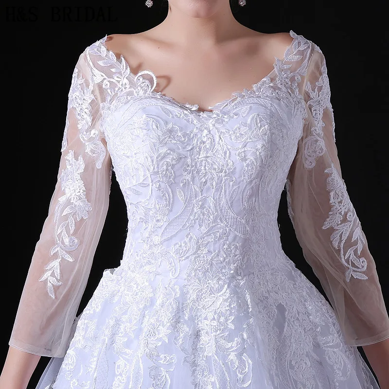 H & S-vestido de novia de encaje de tul, vestidos de boda con velo, manga larga, elegante, para novia, bohemio, 2019