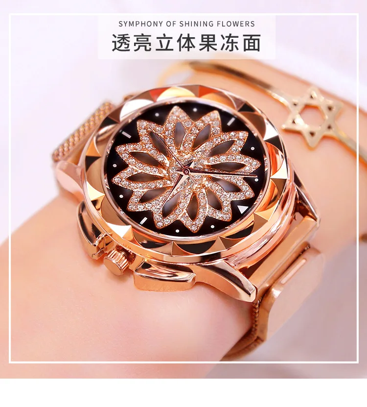 Модные женские туфли роза с золотыми цветами и стразами наручные часы Роскошные