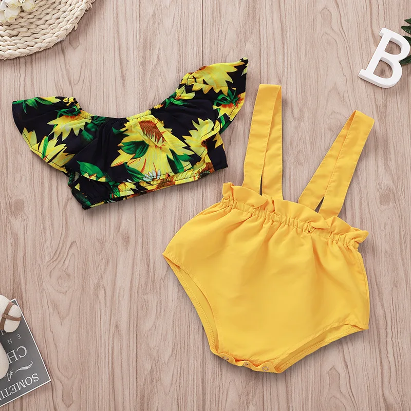 Комплект одежды для малышей с подсолнухом укороченный топ цветочным принтом +