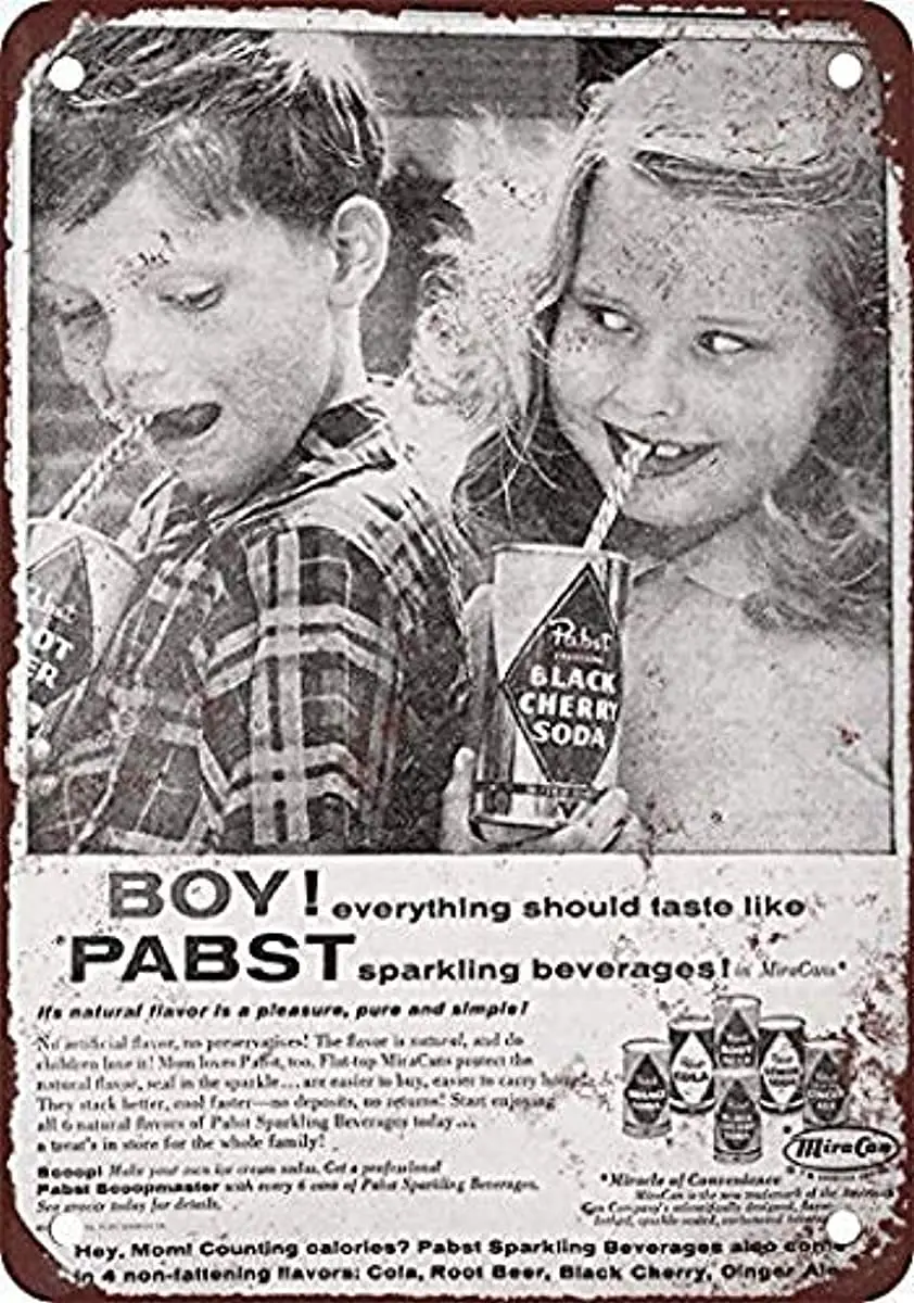 Большой Алюминиевый металлический знак 1956 Pabst сверкающие напитки содовые винтажный вид паб домашний декор 8x12 дюймов