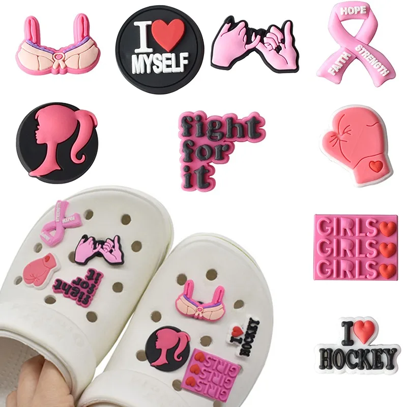 

9PCS Girl PVC Pink for Crocs Charms Jeans Women Slippers Sandals Designer Party Decorations Accessories for Crocs Jibz