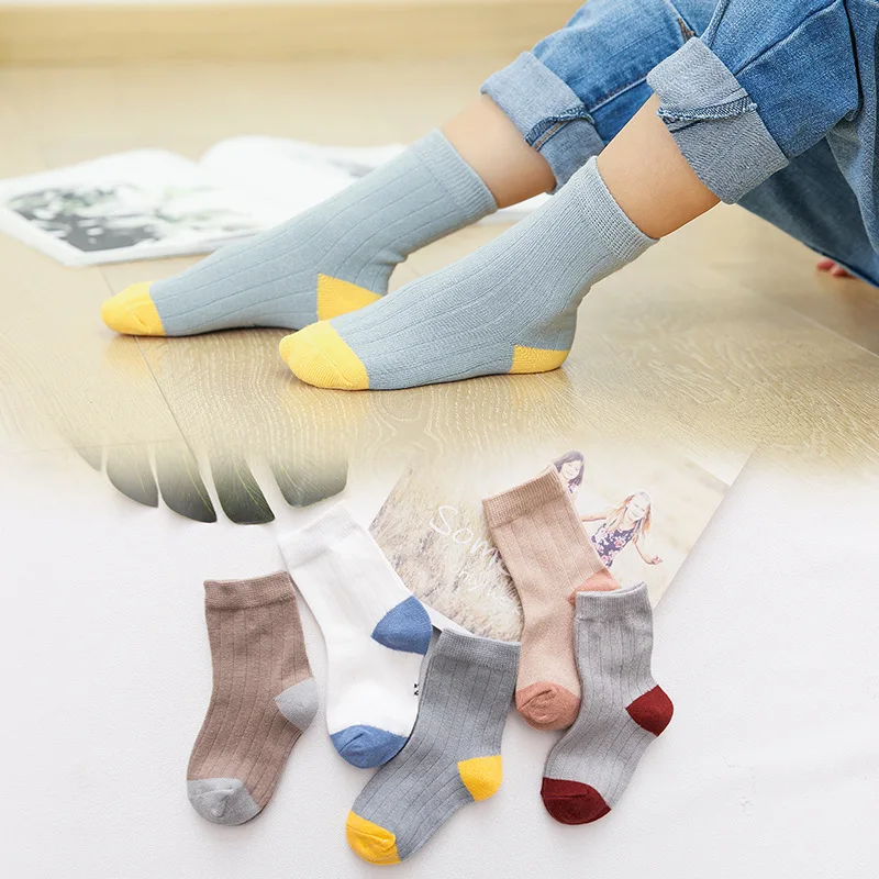 5 пар/лот Сезон весна-осень Детские носки осень-зима оптом повседневные с