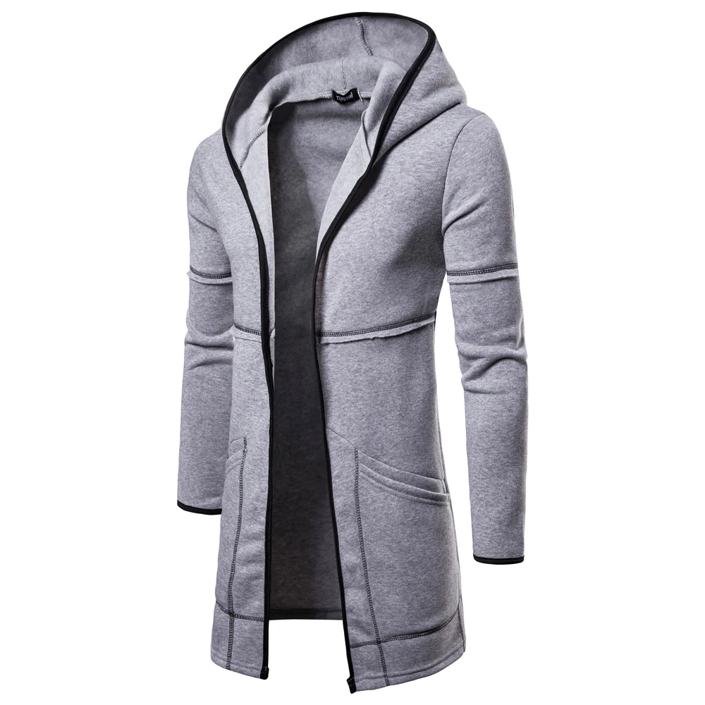 

Men Cardigan Spring Autumn Jacket Fashion Mid Length Solid Color Casual Long Sleeved Hoodie Classic Loose Zipper Men's Clothing