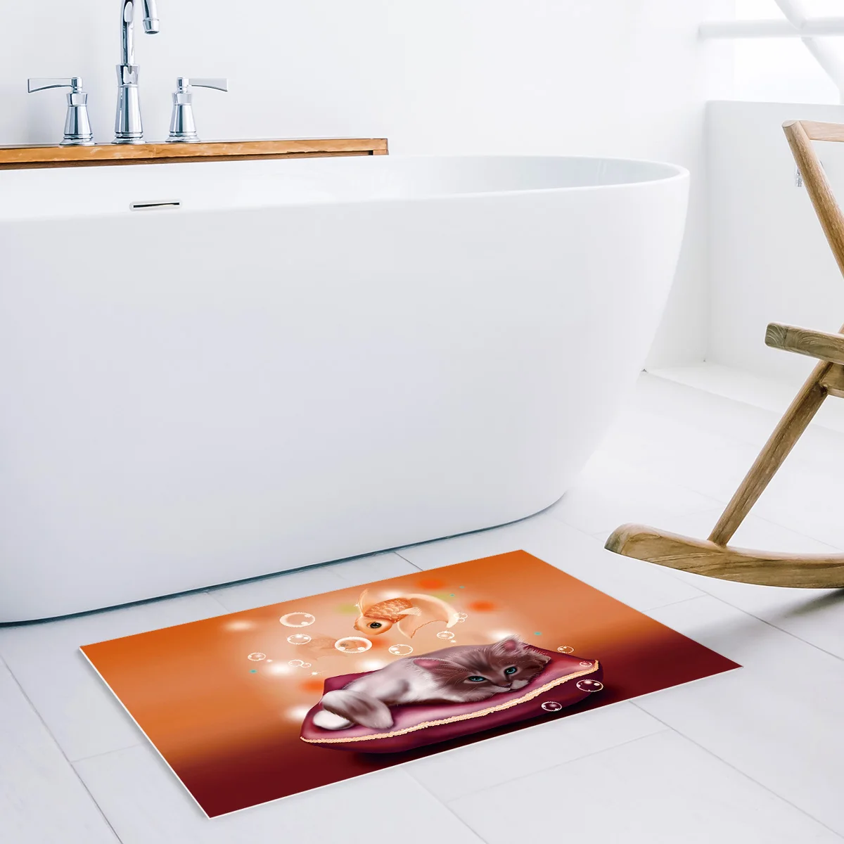 Мультяшный кот рыба речь пузырьки нескользящий дверной коврик аксессуары для