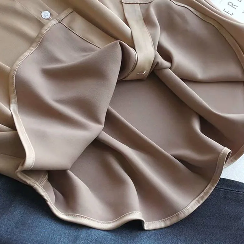 Весенняя мода на пуговицах атласные шелковые рубашка винтажная блузка для