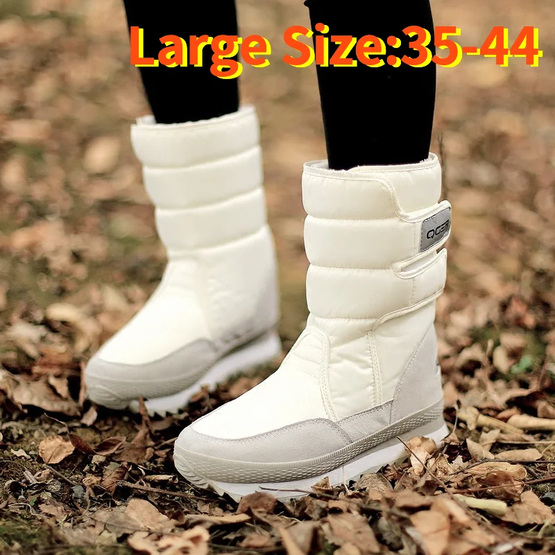 

Large Size 45 Snow Boots Women Hook & Loop Mid-calf Women Winter Boots Round Toe Solid Warm velvet Shoes Woman Zapatos De Mujer