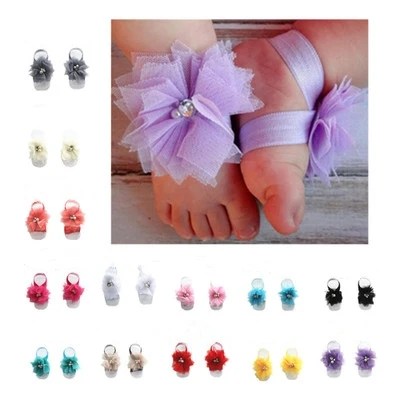 Детские штаны с кружевом и ног цветок босиком туфли Украшенные для детей