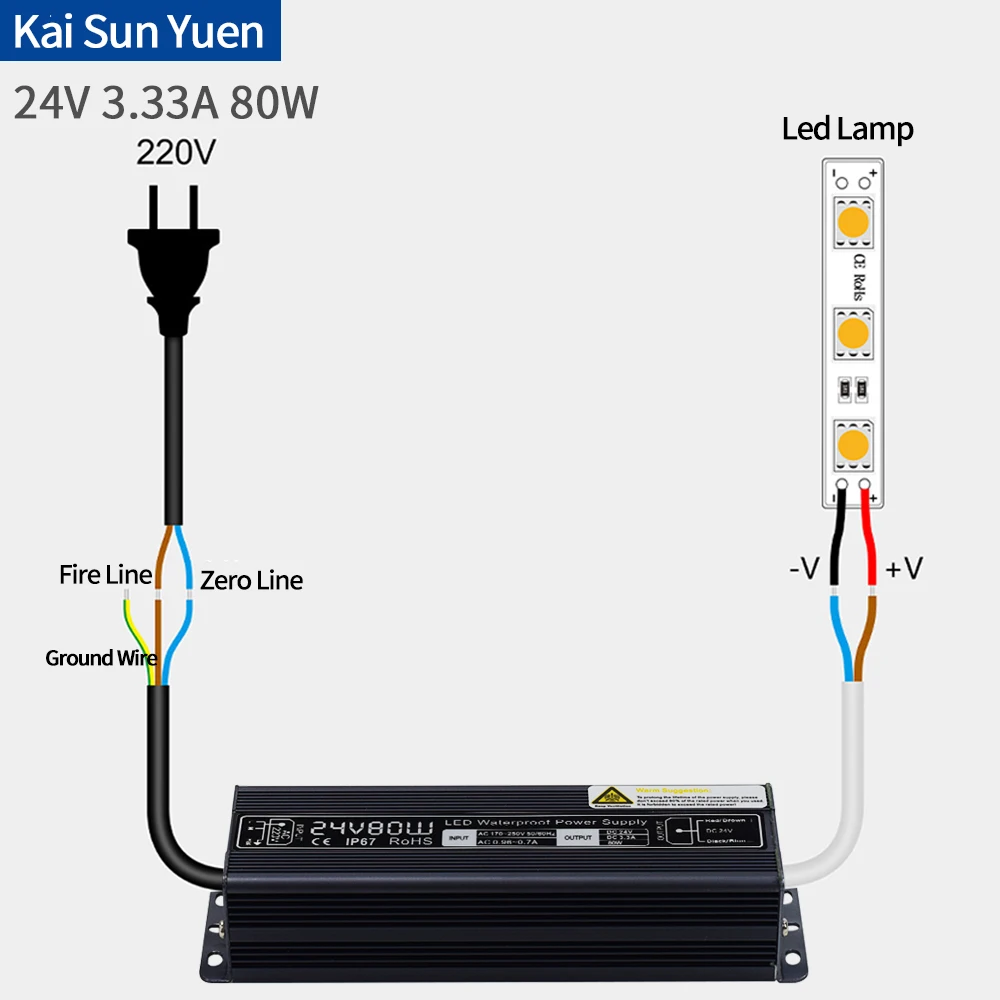 Система питания LED влагозащищенная AC220VTo DC24V3.3A80W для безопасности мониторинга с освещением слов и стены мойки с постоянным током.