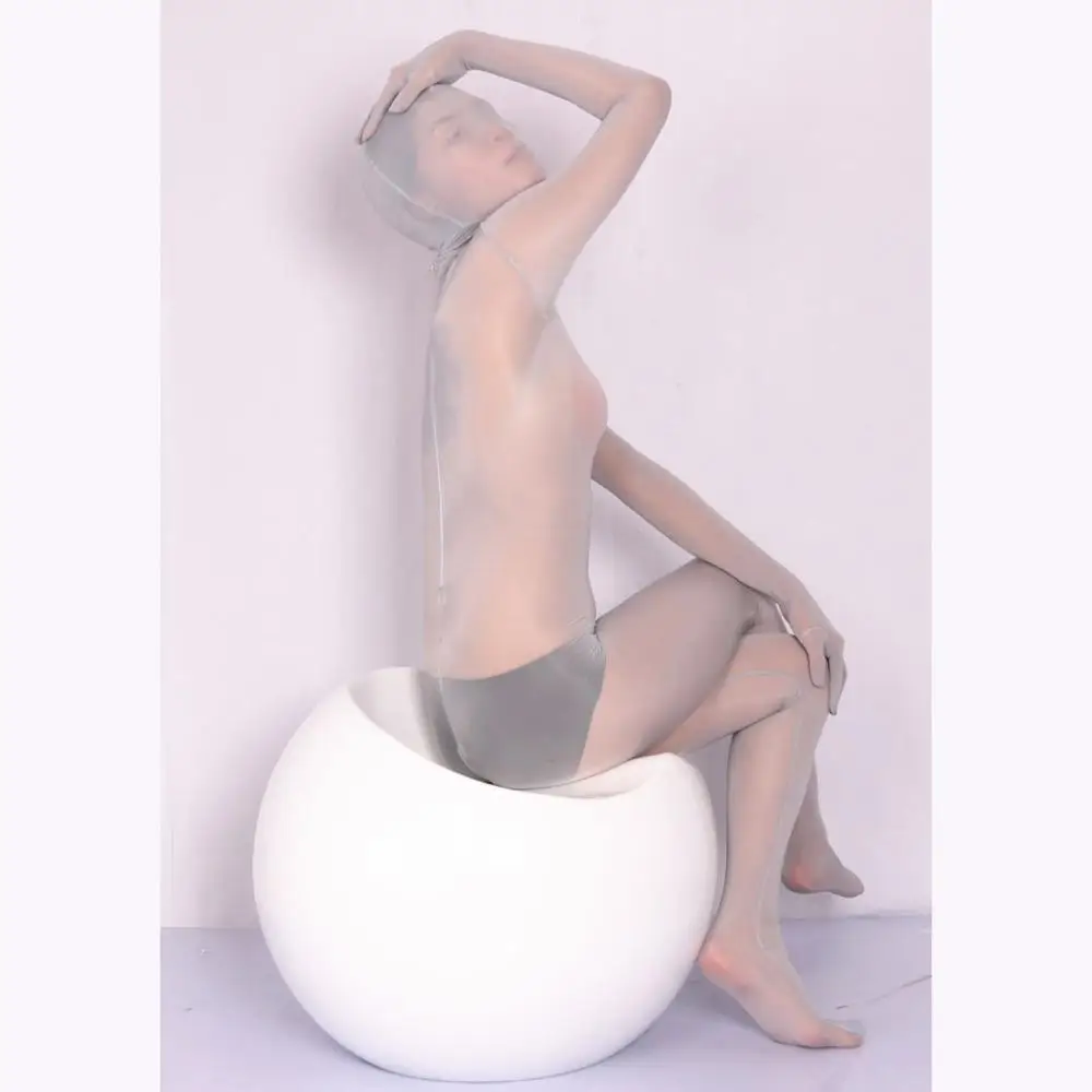 gray Ice Silk(искусственное волокно бесшовное, Прозрачное нижнее белье пикантная обувь эротические полный облегающий костюм эластичный сценический костюм Одна Деталь Ночная сорочка комплект боди - Цвет: gray
