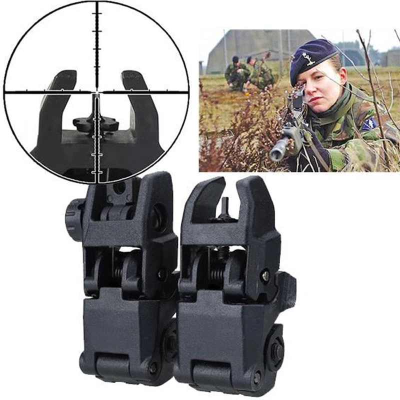 

Hunting Tactical Folding Flip Up Front Rear Sight Fit AR15 M16 Offset Rapid Transition Backup Iron Sight Dual Aiming Apertures