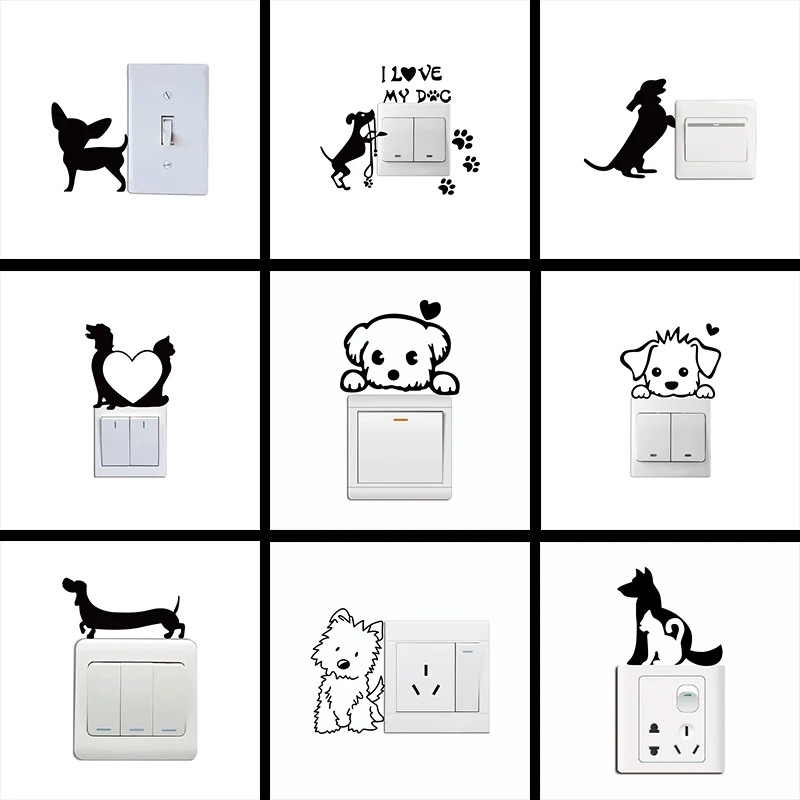 Милый мультяшный переключатель для собаки и щенка наклейки на стену с