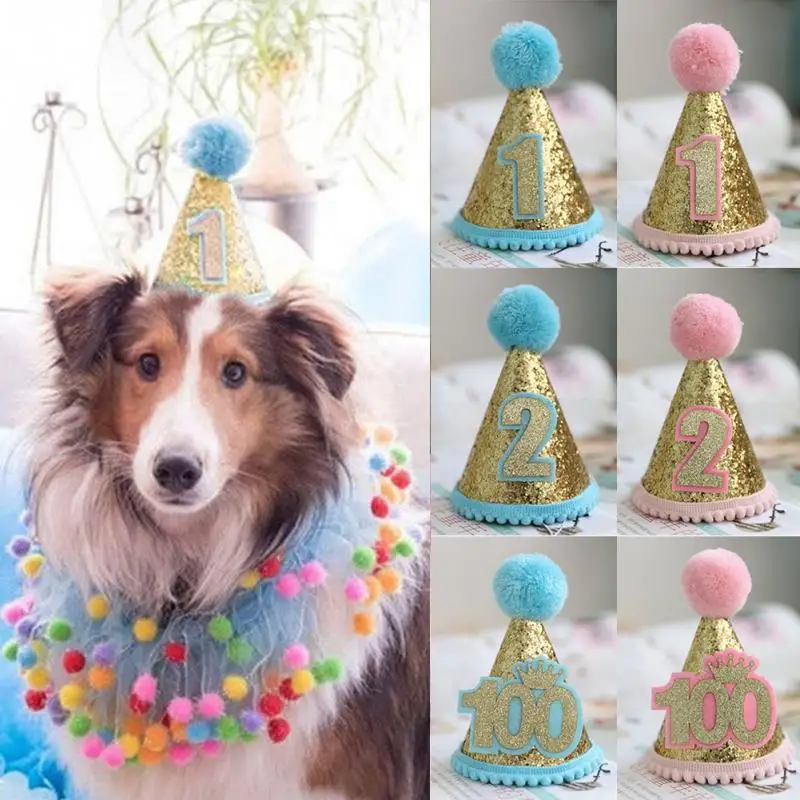 

2021 High quality Headwear Birthday Pet Sequins Dog Puppy Party Costume Cat Hat Accessory dogs hat