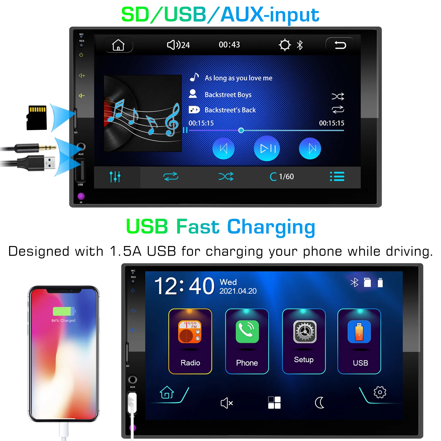 Автомобильный радиоприемник 7 дюймов Android авто Apple Carplay радио Streo Mirrorlink Bluetooth
