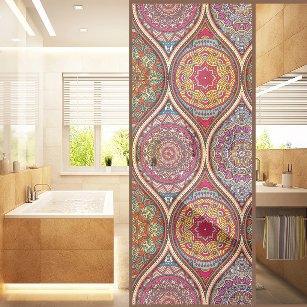 

Floral Static Cling Stained Window Film Privacy Frosted Glass Large Window Decals Window Film Sun Blocking Door Sticker