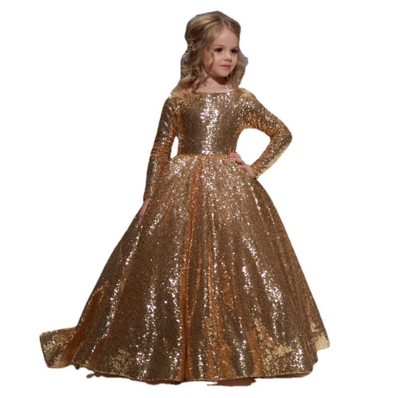 

Luxury Elegant Sequined Ball Gown Children Wedding Birthday Dress Modis Kids Clothes Girl's Ceremonial Dress Vestidos