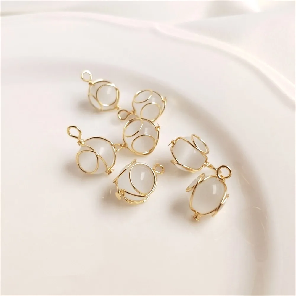 

14K Gold Filled Plated Copper wire wound opal beads pendant DIY handmade jewelry pendant earrings ear hanging accessories