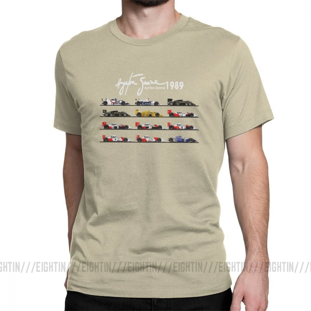 Мужская футболка с надписью «All The Cars Ayton Senna», «Formula 1», «Racing Car F1», топы с короткими рукавами и круглым вырезом, футболка из чистого хлопка, летние футболки - Цвет: Хаки
