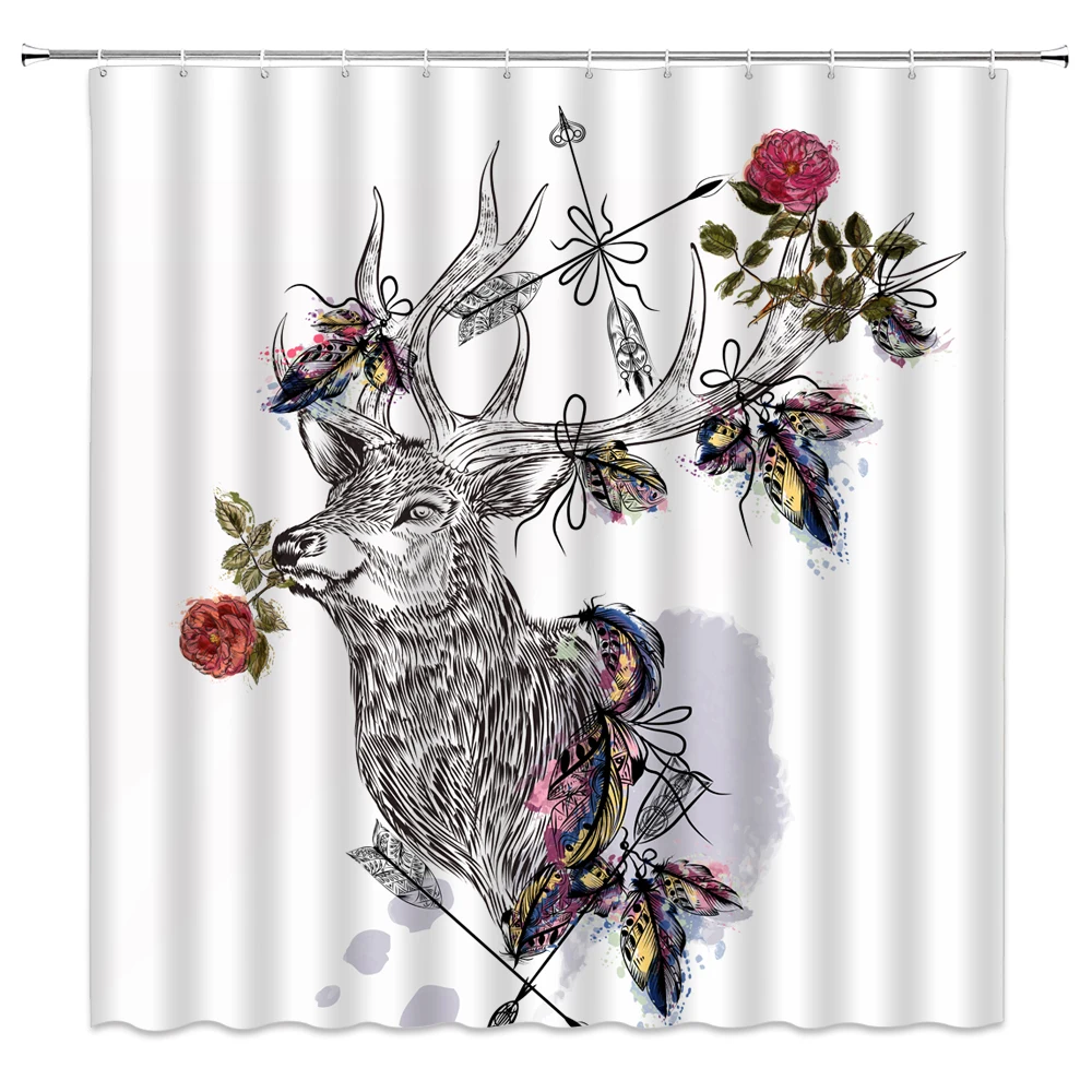 

Elk Floral Moose Deer shower curtain 3d Bath Single Printing Waterproof Mildewproof for Bathroom Decor 150x180 cortina de ducha