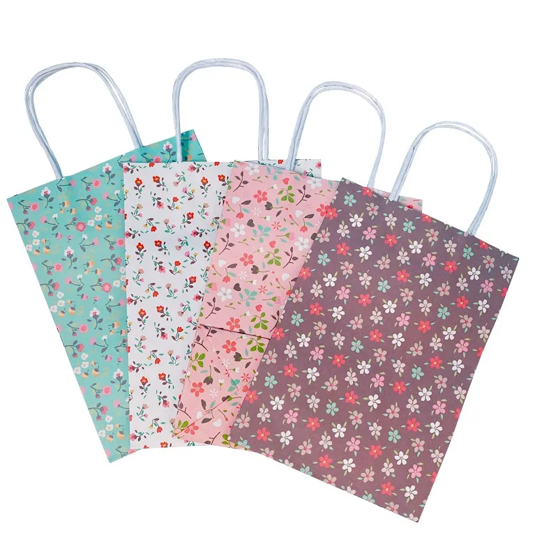 

10pcs Retro Floral Paper Bag Storage Desktop Organizing Stationery Student Gift Packaging For Takeout Clothes Baking 21*15*8cm