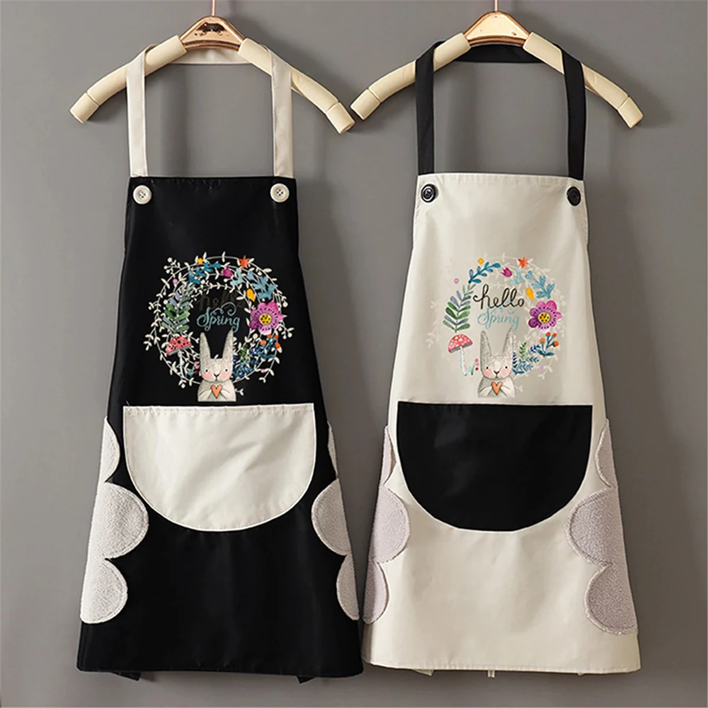 Kitchen Wipeable Waterproof Oil-Proof Cartoon Wreath Rabbit Kitchen Nail Shop Apron for Women Baking Accessories 90*70cm