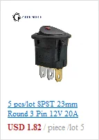 10 шт./партия KCD1 15*10 SPST 250V 3A 2 Pin Красный переключатель для лодки кнопка включения выключения