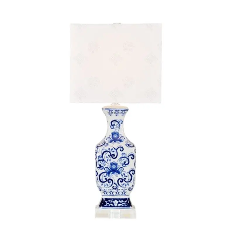 

Новая китайская керамическая настольная лампа, сине-белая, американская, кантри, фарфоровая, диммер, фойе, стол, Свадебный декор, светильник ...