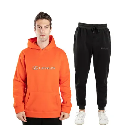 

Spring And Autumn 2021 New Lexus Logo Plus Plush Sweatshirt + Sweatpants Suit Sportswear Men's Street Hooded Sports Suit