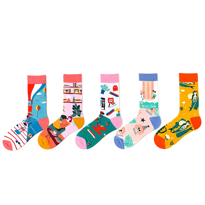 Новинка Забавные мужские носки из чесаного хлопка с изображением русалки