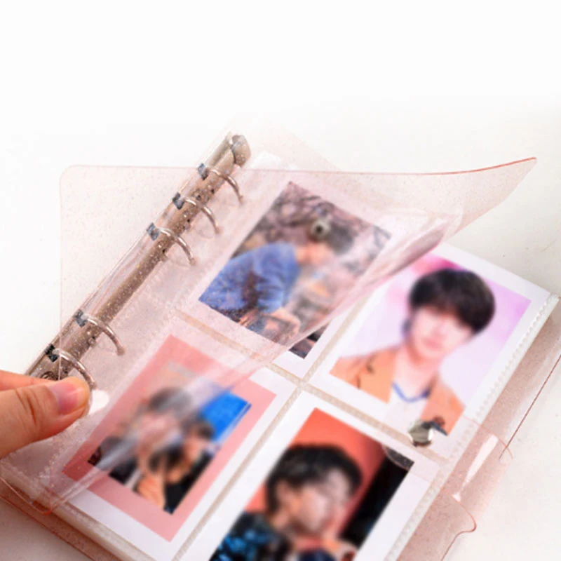

200 Pockets 3/5 inches Photo Holder PVC Portable Photo Album Jelly Color Card Holder Transparent 6 Holes Sequins photo Album