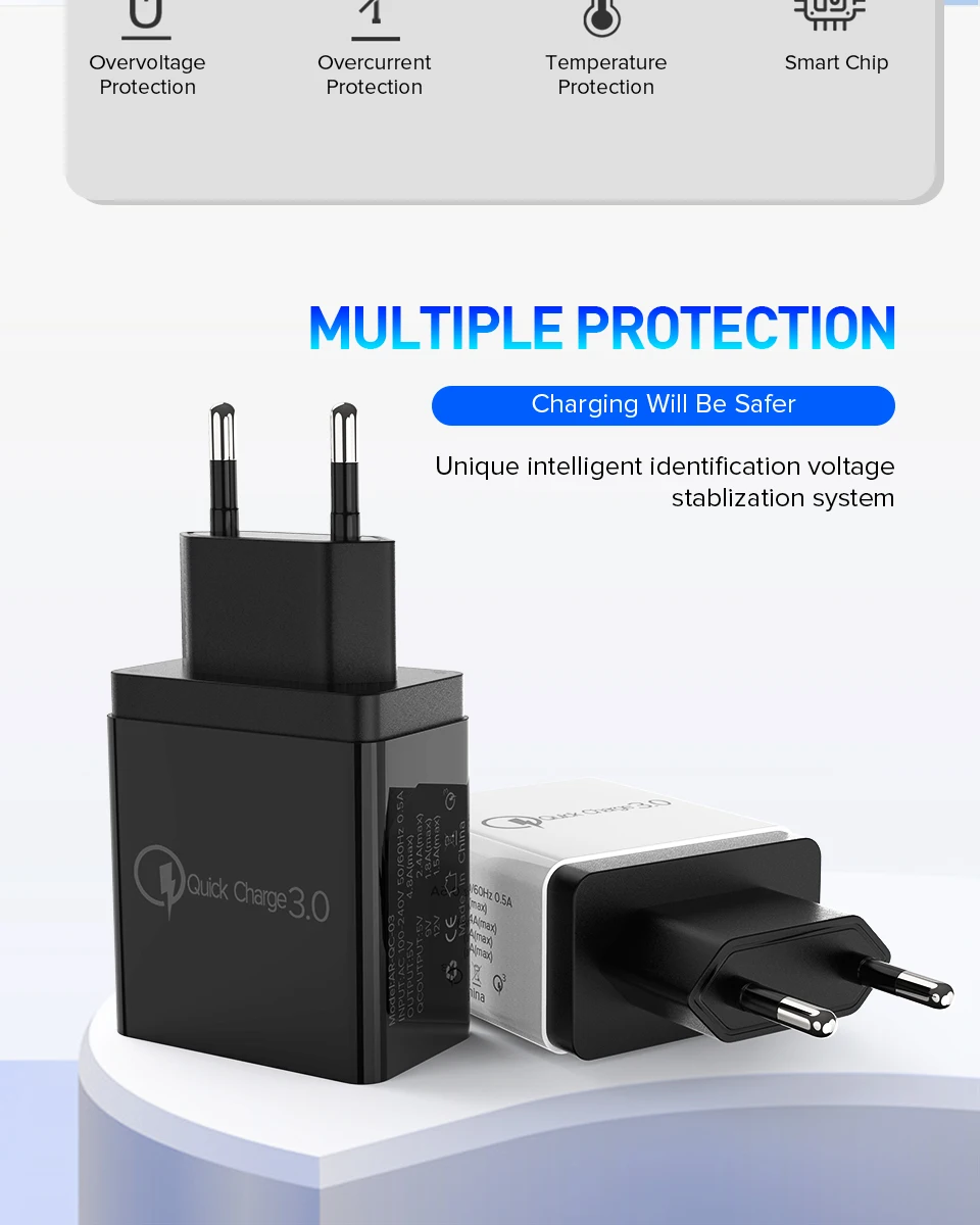 Venroii 3 USB зарядное устройство для мобильного телефона QC3.0 EU разъем для iPhone XR X Xiaomi Смартфон быстрая зарядка для huawei Быстрая зарядка