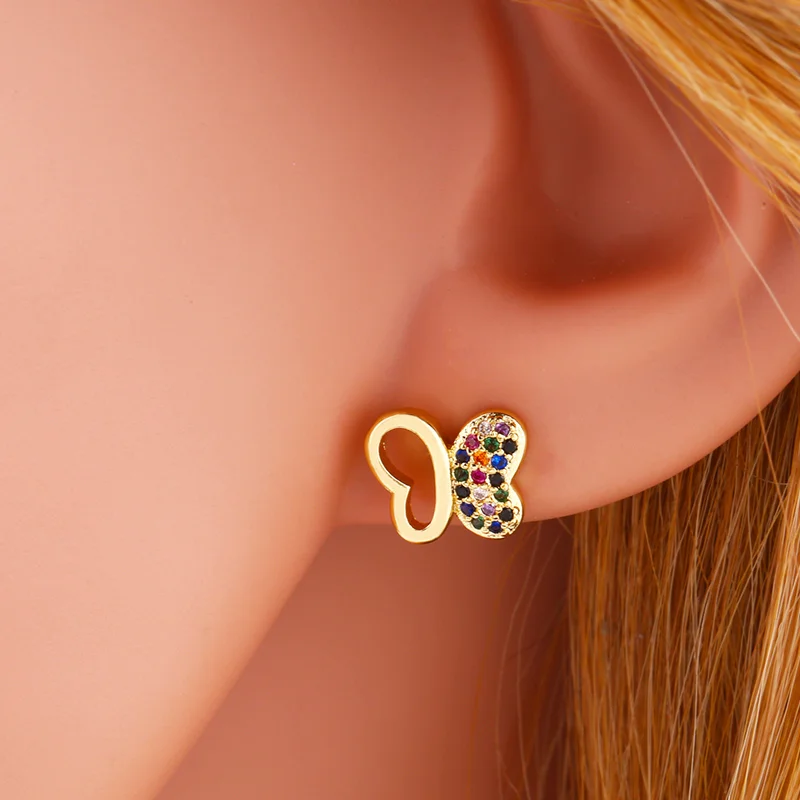 Корейский Кристалл Бабочка Серьги гвоздики кубический цирконий горный хрусталь