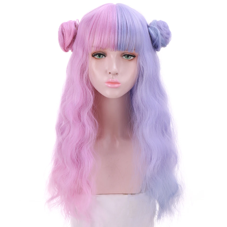 SHANGKE Synthetic Pink Black Blonde White Lolita Long Wig With Bangs Genshin Impact Cosplay Water Wave Wigs For Women