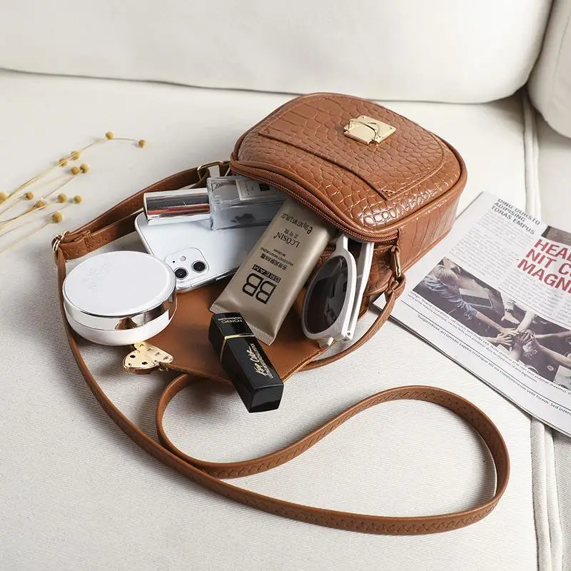 

Pu Leather Women Crossbody Bags Shopping Street Female Handbags Crocodile Pattern Semicircle Luxury Purse Shoulder Bags