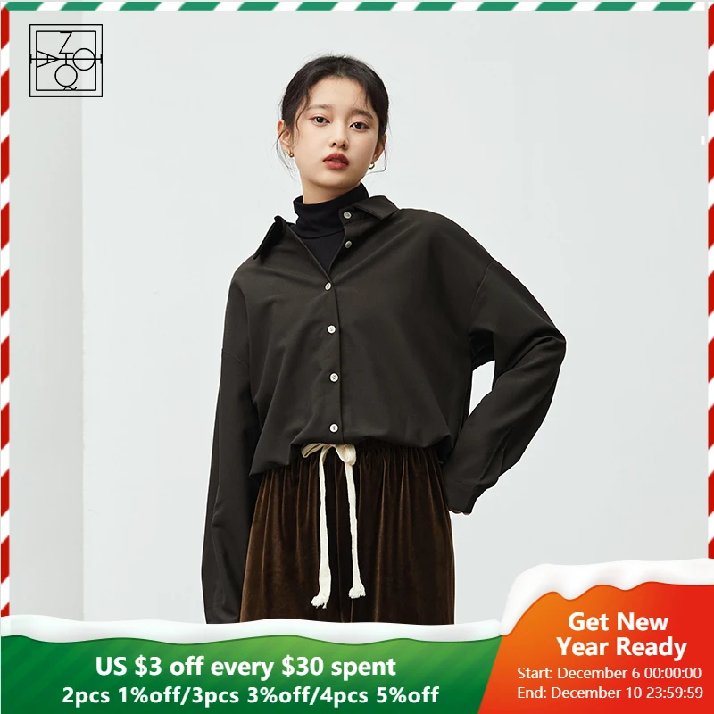 

ZIQIAO Женская бархатная рубашка с имитацией двух плюс, зима 2021, новый дизайн, нишевая шикарная рубашка, женские прямые повседневные блузки