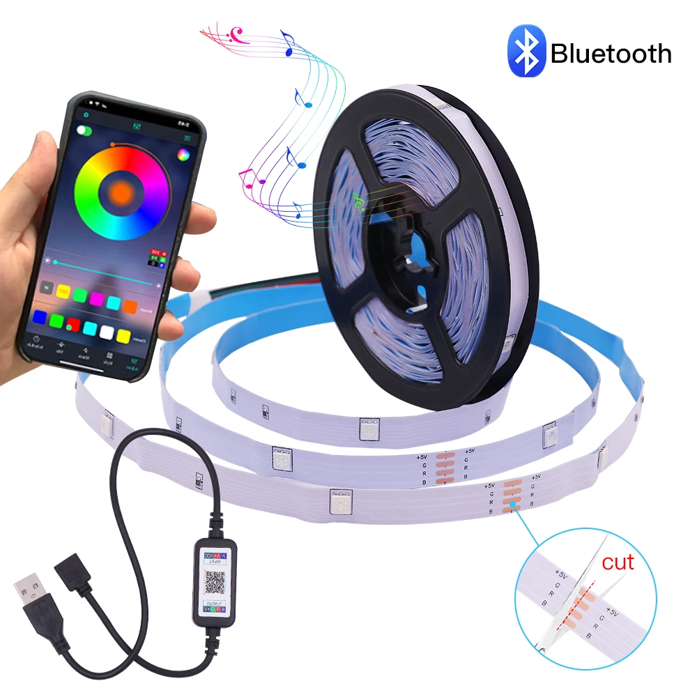 

Светодиодная Водонепроницаемая ленсветильник с Bluetooth, 5 В, USB, 5050 RGB