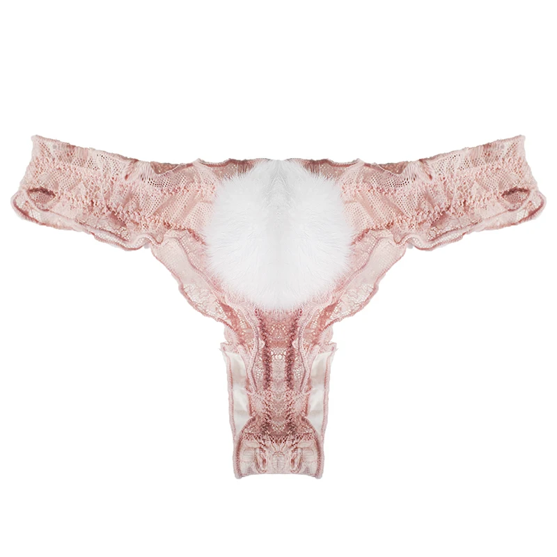 

Sexy Lace Panties Cute Rabbit Tail Women's Underpants Breathable Transparent Underwear Comfort Thong Low Rise G-string