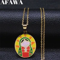 cut virgin mary color enamel stainless steel kids chain necklaces womenmen gold color small necklace jewelry collana n9508s01